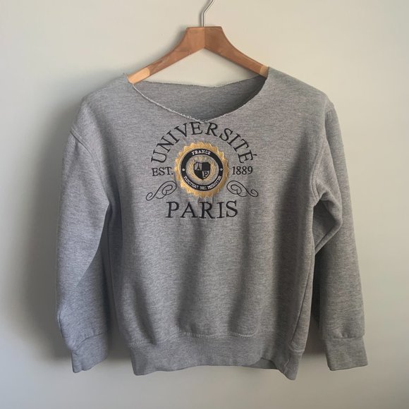 University of Paris Université Paris Raw Hem Off the Shoulder Sweat Shirt - Picture 2 of 3